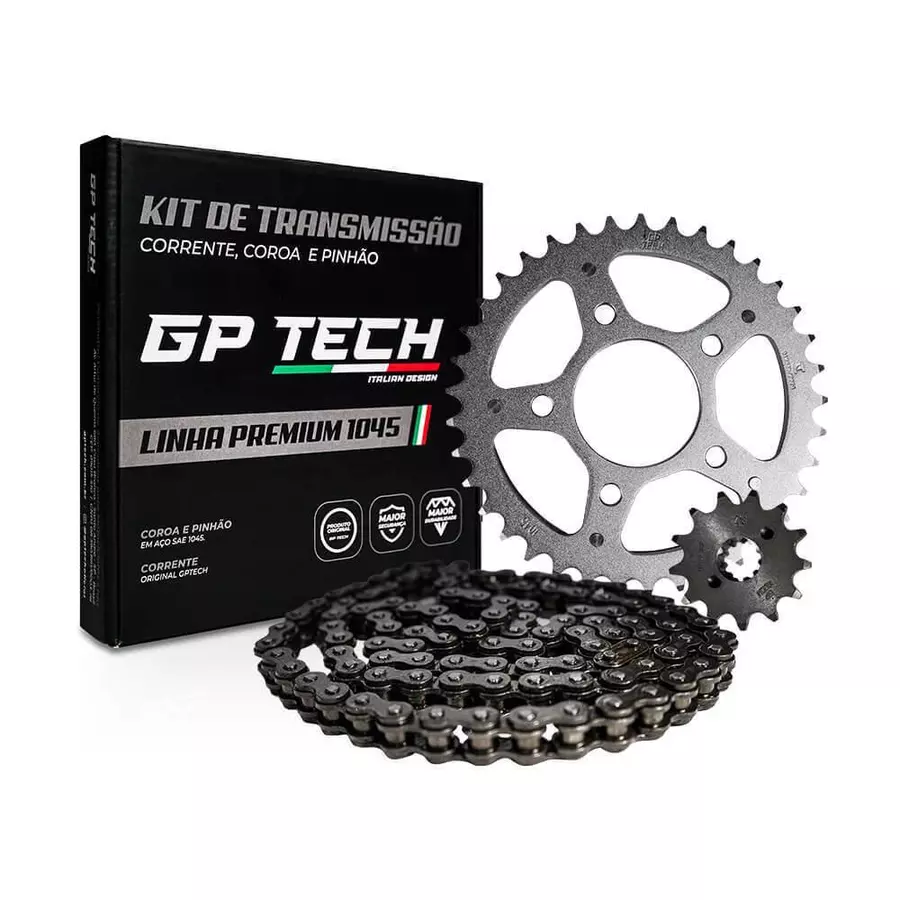 KIT DE TRANSMISSÃO E RELAÇÃO COMPLETO GP TECH (S/RETENTOR)